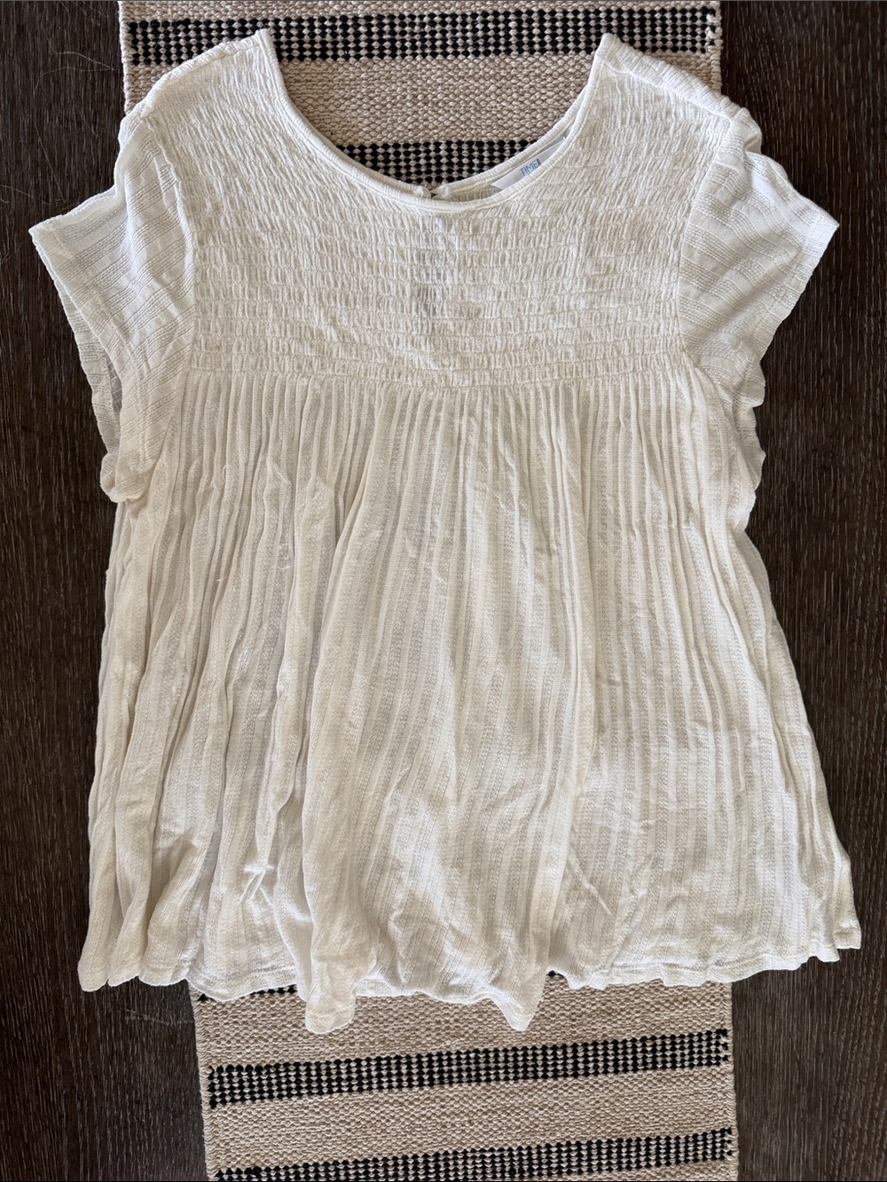 Time and Tru Cream Textured Short-Sleeve Peasant Blouse